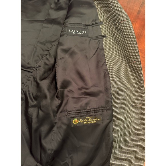 Jack‎ Victor Black, Gray Houndstooth Prossimo 100% Wool Blazer Size 46 Long - Picture 4 of 6